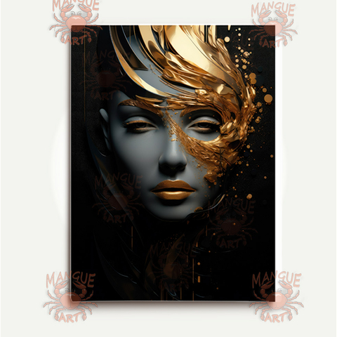 Mulher Dourada ouro líquido - Arte Moderna Abstrata em tela acetinada
