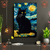Quadro Decorativo Noite Estrelada com Gato Preto - Elegância e Mistério, Pronto para Pendurar