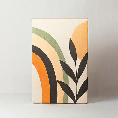 Quadro decorativo arte moderna Boho - abstrato com folhas - Arte em tela acetinada