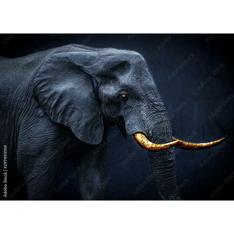 Quadro Decorativo Elefante africano com presas douradas - Arte em tela acetinada