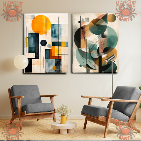 Kit de Quadros Decorativos Geométricos Abstratos - Arte Moderna em Tela acetinada