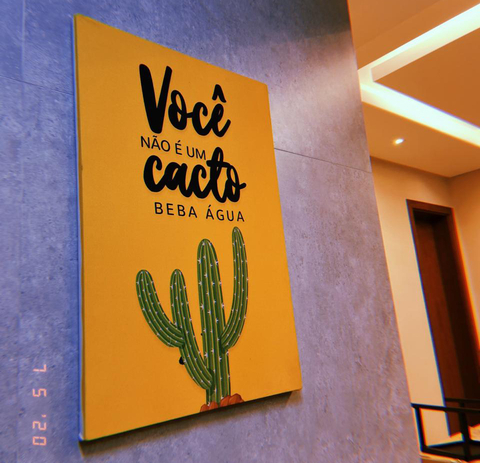 Quadro decorativo "Você não é um cacto beba água" - Arte em tela acetinada