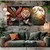 Quadro Decorativo Triplo Leão Tropical e Lua Cheia – Para Sala, Quarto, Escritório