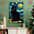 Quadro Decorativo Noite Estrelada com Gato Preto - Elegância e Mistério, Pronto para Pendurar na internet