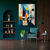 Quadro Decorativo: "Abstrato Geométrico Azul e Laranja - Design Moderno e Sofisticado" impressão em tela acetinada.