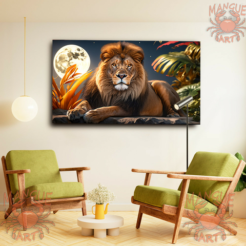 Leão Sob a Lua – Poder Ancestral - Arte em Tela Acetinada - comprar online