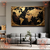 Quadro decorativo, Mapa Mundi Dourado com Arabescos - em Tela Acetinada, Pronto para Pendurar