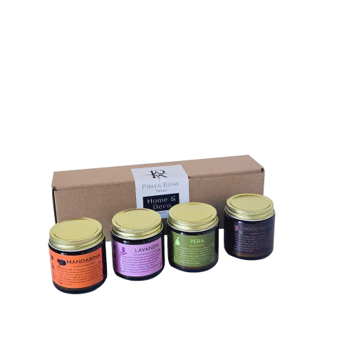 Set de 4 Velas Artesanales de Cera de Soja