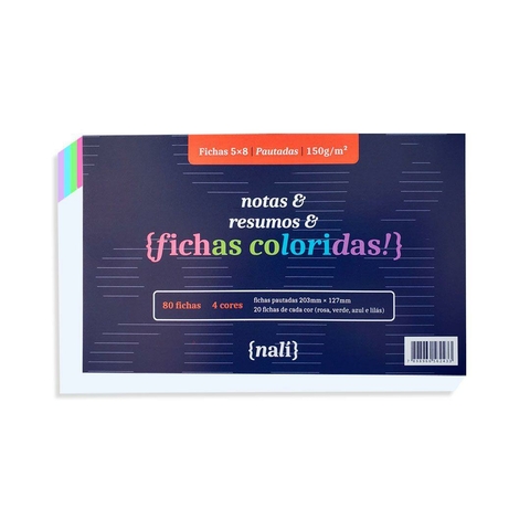 FICHAS COLORIDAS PAUTADAS 5X8 80 FICHAS 4 CORES - NALÍ