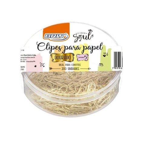 CLIPES PARA PAPEL 5 - DOURADO - POTE COM 200UN - BRW