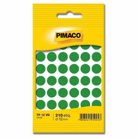 CARTELA ETIQUETA ADESIVA TP-12 VERDE 12mm 5 FOLHAS - PIMACO