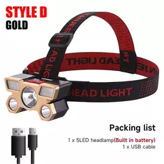 Imagen de Linterna frontal de 5 LED recargable con batería integrada