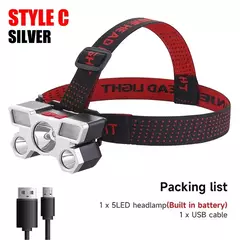 Linterna frontal de 5 LED recargable con batería integrada en internet