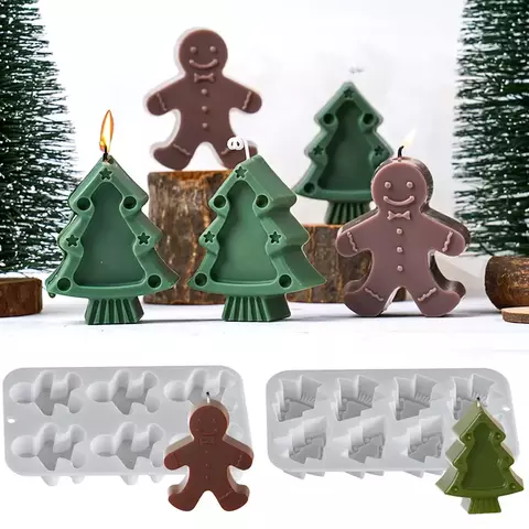 Molde de Silicone 3D – Árvore de Natal e Boneco de Gengibre