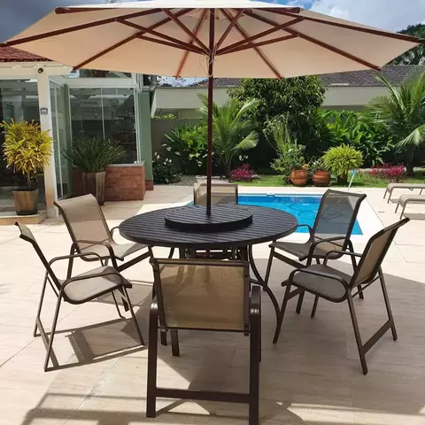 Conjunto Mesa 1,40m Giratória + 6 Cadeiras Sling em Alumínio

