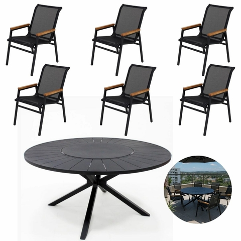 Conjunto Mesa Pétala com Giro + 6 Cadeiras Alumínio Sling

