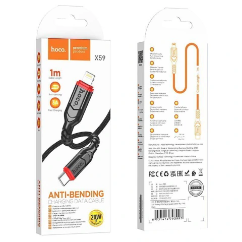 CABLES HOCO LIGHTNING USB TIPO C HOCO X59 VICTORY PD NEGRO 1 M