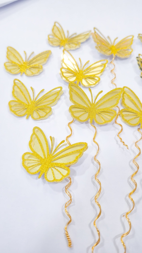 10 unidades de borboletas brilhantes em papel com espiral na pronta para regular o tamanho