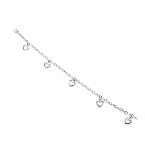 PULSEIRA EM PRATA 925 COM PINGENTES CORAÇÃO