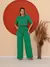 conjunto de blusa com manga curto e calça pantalona de alfaiataria C606 - loja online