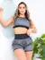 Conjunto Esportivo Feminino Academia Dry Fit Furadinho Cropped sem Bojo e Short com Bolsos - comprar online