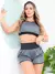 Conjunto Esportivo Feminino Academia Dry Fit Furadinho Cropped sem Bojo e Short com Bolsos - MAG