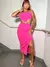 Vestido Feminino Midi Com Fenda Sem Alça Detalhe Metal Prata na internet