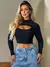 Cropped Top Feminino Com Recorte No Busto Gola Alta Manga Longa Moda Blogueira - comprar online