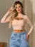 Cropped Top Feminino Com Recorte No Busto Gola Alta Manga Longa Moda Blogueira - comprar online