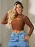 Cropped Top Feminino Com Recorte No Busto Gola Alta Manga Longa Moda Blogueira - comprar online