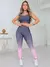 Conjunto Feminino Fitness Degradê Academia Fitness Top com Bojo Removível e Calça Legging Cintura Alta