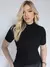 Blusa Manga Curta Gola Alta Malha Ribana Canelada Feminina Básica Elegante Confortável - MAG