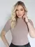 Blusa Manga Curta Gola Alta Malha Ribana Canelada Feminina Básica Elegante Confortável - MAG