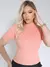 Blusa Manga Curta Gola Alta Malha Ribana Canelada Feminina Básica Elegante Confortável - MAG