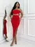 Vestido Feminino Midi Com Fenda Sem Alça Detalhe Metal Prata - MAG