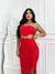 Vestido Feminino Midi Com Fenda Sem Alça Detalhe Metal Prata na internet