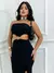Vestido Feminino Midi Com Fenda Sem Alça Detalhe Metal Prata
