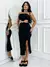 Vestido Feminino Midi Com Fenda Sem Alça Detalhe Metal Prata