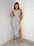 Vestido Feminino Midi Com Fenda Sem Alça Detalhe Metal Prata na internet