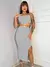 Vestido Feminino Midi Com Fenda Sem Alça Detalhe Metal Prata - loja online