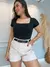 Blusa Feminina Canelada Decote Quadrado Manga Curta Blusinha Casual Dia a Dia