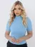 Blusa Manga Curta Gola Alta Malha Ribana Canelada Feminina Básica Elegante Confortável - comprar online