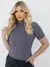 Blusa Manga Curta Gola Alta Malha Ribana Canelada Feminina Básica Elegante Confortável