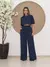conjunto de blusa com manga curto e calça pantalona de alfaiataria C606 - MAG