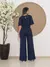 conjunto de blusa com manga curto e calça pantalona de alfaiataria C606