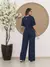conjunto de blusa com manga curto e calça pantalona de alfaiataria C606