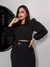 Conjunto Feminino Alfaiataria Cropped e Saia Longa Fenda Frontal Elegante