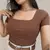 Blusa Feminina Canelada Decote Quadrado Manga Curta Blusinha Casual Dia a Dia na internet