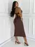 Vestido Feminino Midi Com Fenda Sem Alça Detalhe Metal Prata