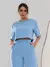 conjunto de blusa com manga curto e calça pantalona de alfaiataria C606 - loja online
